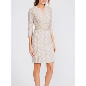 J.McLaughlin Lola 3/4 Sleeve Split V-Neck Beige White Dress - XS ($225)
